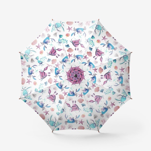 Зонт «Паттерн, с крабами на белом фоне»