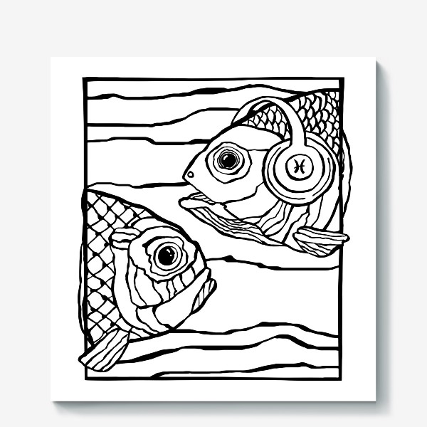 Холст «Рыбы. Знак зодиака Рыбы. Рыба в наушниках. Любителю музыки»