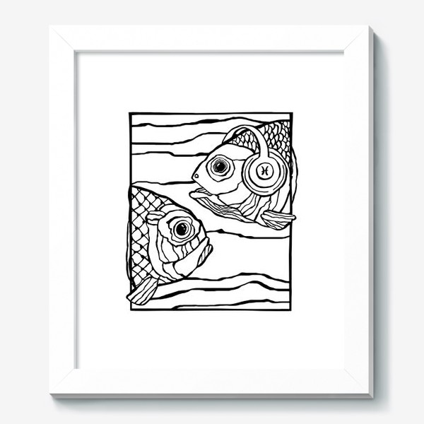 Картина «Рыбы. Знак зодиака Рыбы. Рыба в наушниках. Любителю музыки»