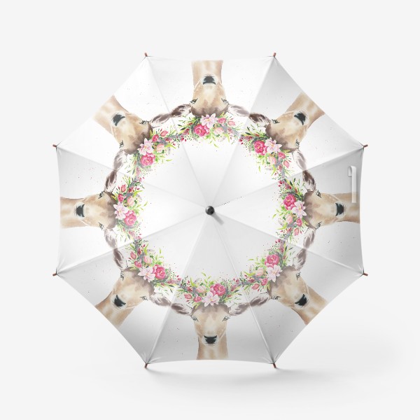 Зонт «Олень с весенними цветами, акварель»