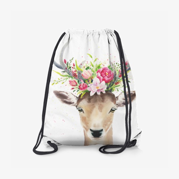 Рюкзак «Олень с весенними цветами, акварель»