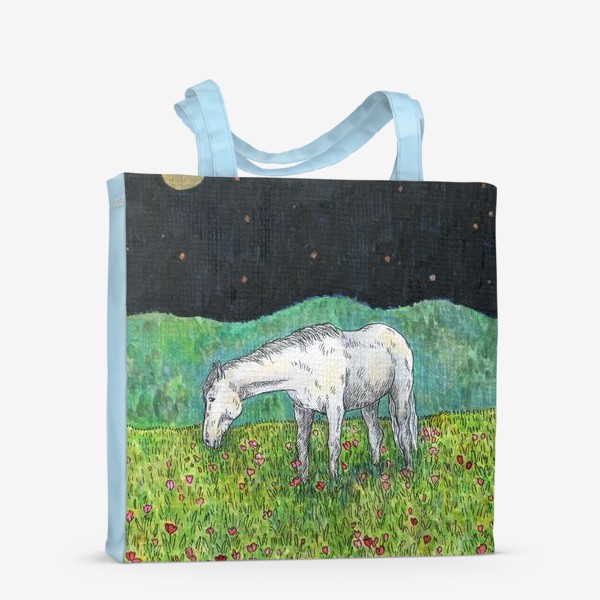 Сумка-шоппер «Белая лошадь пасется в поле»