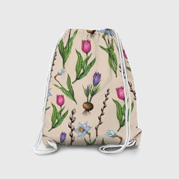 Рюкзак «Узор с весенними цветами на бежевом фоне»