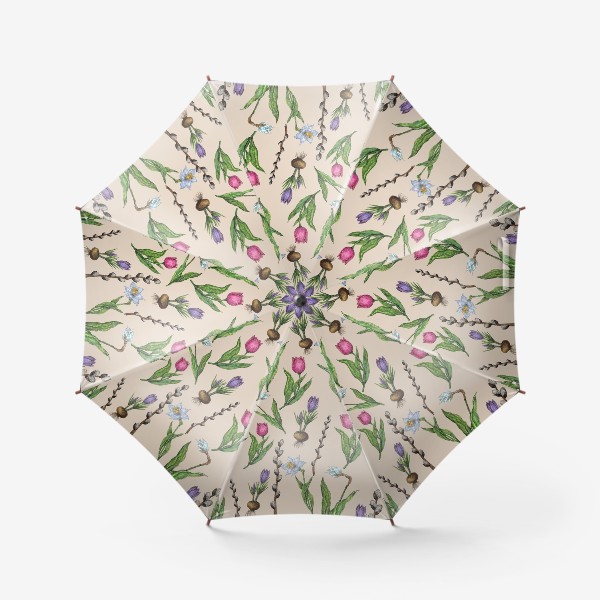 Зонт &laquo;Узор с весенними цветами на бежевом фоне&raquo;