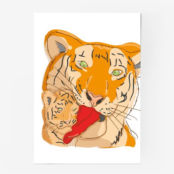 Постер «мама тигр с тигренком»