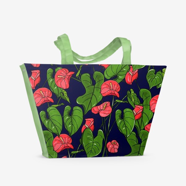 Пляжная сумка «красные цветы. антуриум»