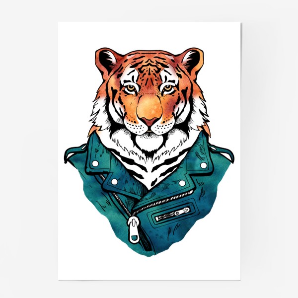 Постер «Тигр в куртке-косухе. Символ 2022 года. Для него»
