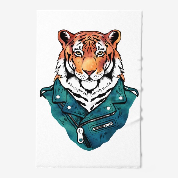 Полотенце &laquo;Тигр в куртке-косухе. Символ 2022 года. Для него&raquo;