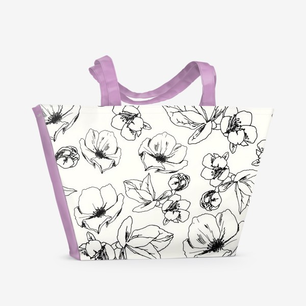 Пляжная сумка «черно-белые цветы»
