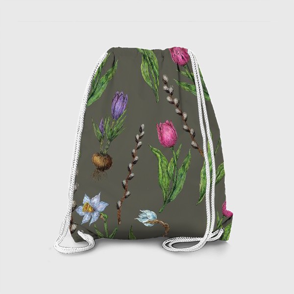 Рюкзак «Узор с весенними цветами на фоне хаки»