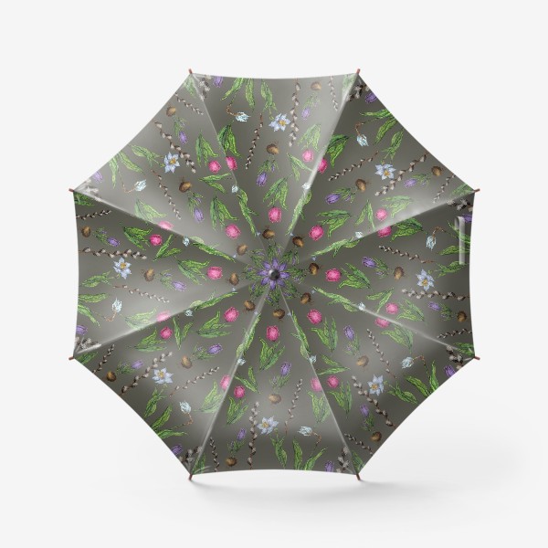 Зонт «Узор с весенними цветами на фоне хаки»