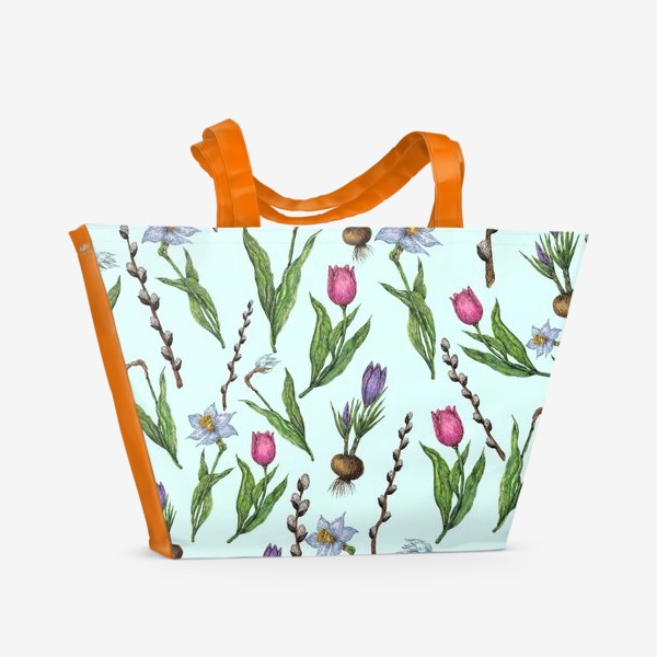 Пляжная сумка &laquo;Весенние цветы на бирюзовом фоне&raquo;