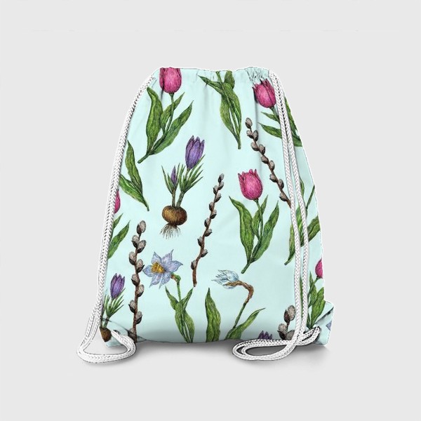 Рюкзак «Весенние цветы на бирюзовом фоне»