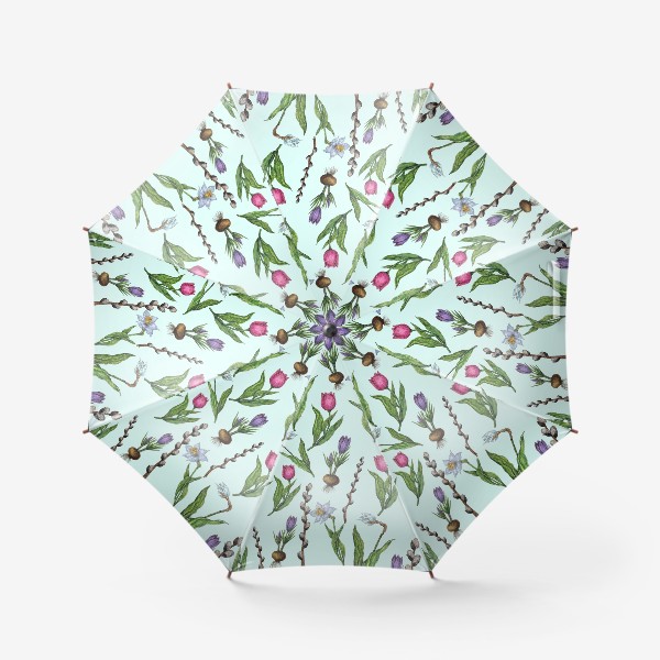 Зонт «Весенние цветы на бирюзовом фоне»