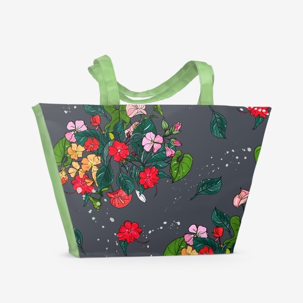 Пляжная сумка «цветы на сером»