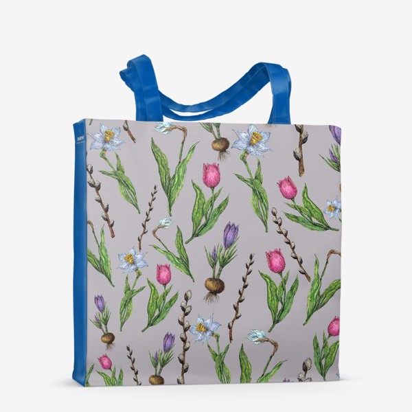 Сумка-шоппер «Весенние цветы нарциссы, тюльпаны, крокусы и верба»