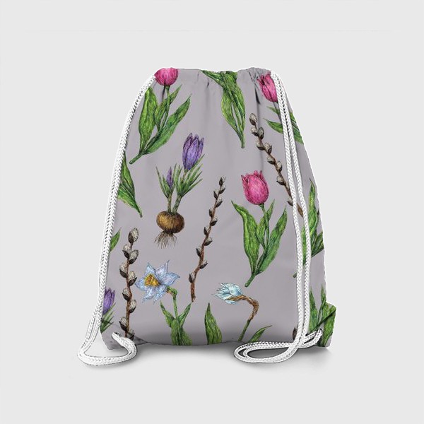 Рюкзак «Весенние цветы нарциссы, тюльпаны, крокусы и верба»