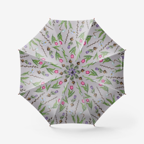 Зонт &laquo;Весенние цветы нарциссы, тюльпаны, крокусы и верба&raquo;