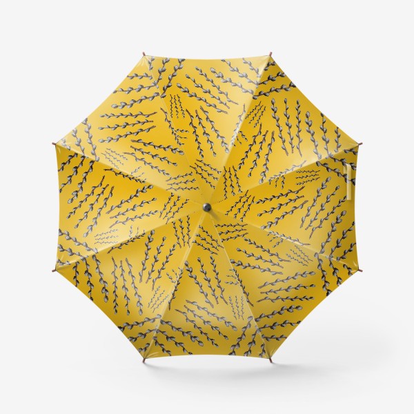 Зонт «Пасхальный паттерн с веточками вербы на горчичном фоне»