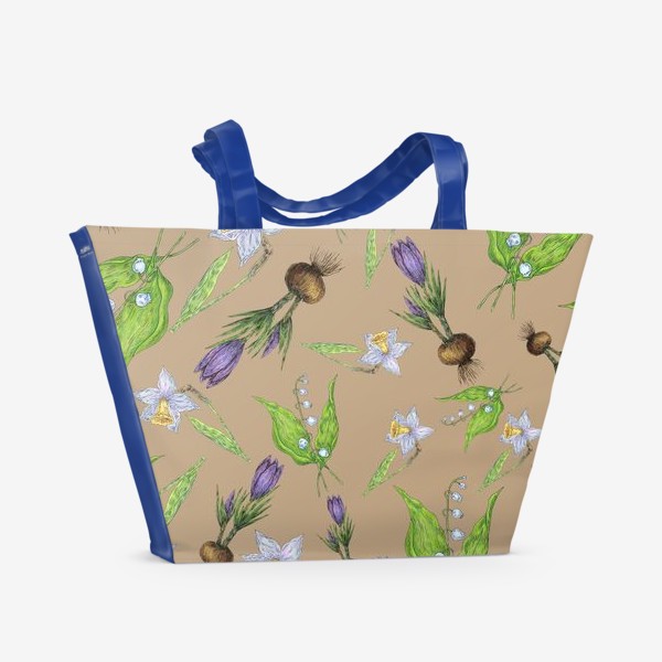 Пляжная сумка «Весенние цветы ландыши, нарциссы и крокусы»