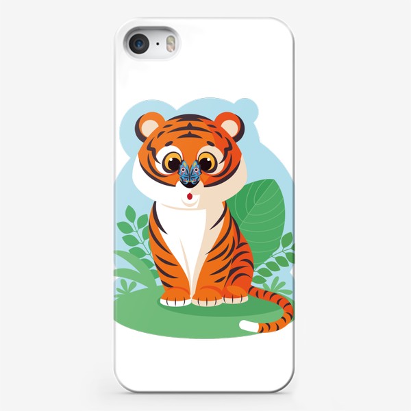 Чехол iPhone «Милый тигренок с бабочкой на носу»