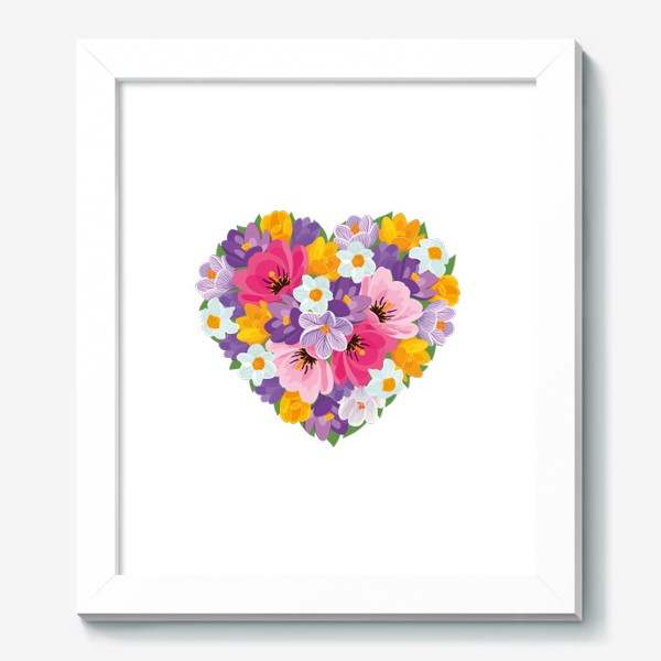 Картина «Цветочное сердце из весенних цветов тюльпанов, крокусов, нарциссов»