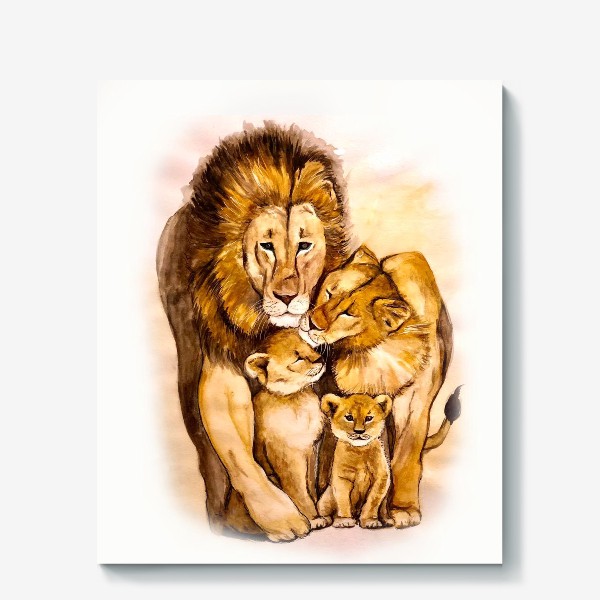 Холст &laquo;14 февраля Семья львы любовь дети мама папа 8 марта день отца 23 февраля лев&raquo;