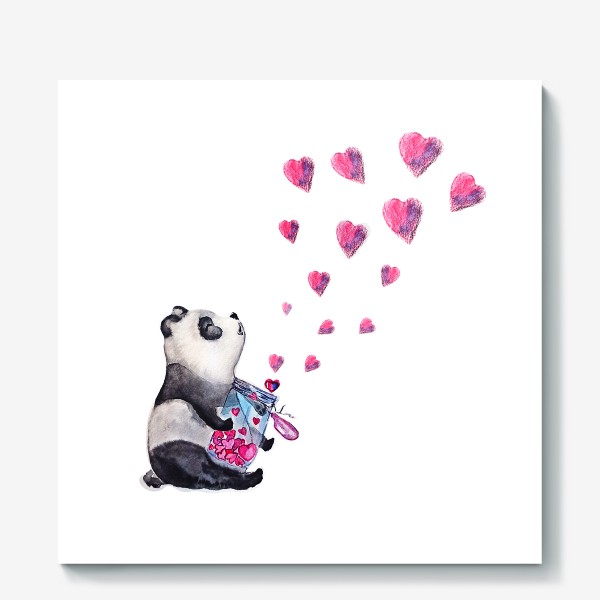 Холст «панда и сердечки»