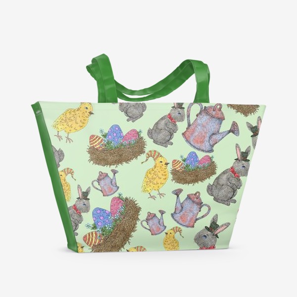Пляжная сумка «Паттерн пасхальный с кроликом и цыпленком»