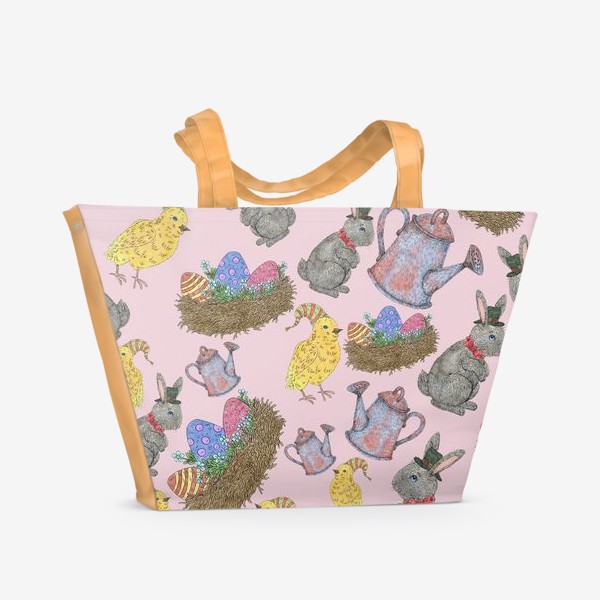 Пляжная сумка «Пасха - узор на розовом фоне»