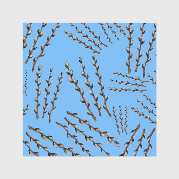 Скатерть «Пасха - узор с веточками вербы на голубом фоне»