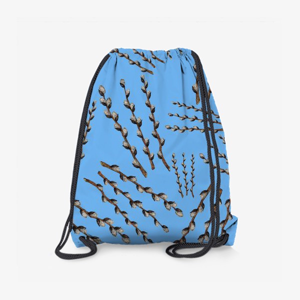 Рюкзак «Пасха - узор с веточками вербы на голубом фоне»
