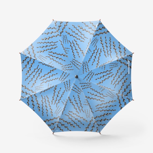 Зонт «Пасха - узор с веточками вербы на голубом фоне»
