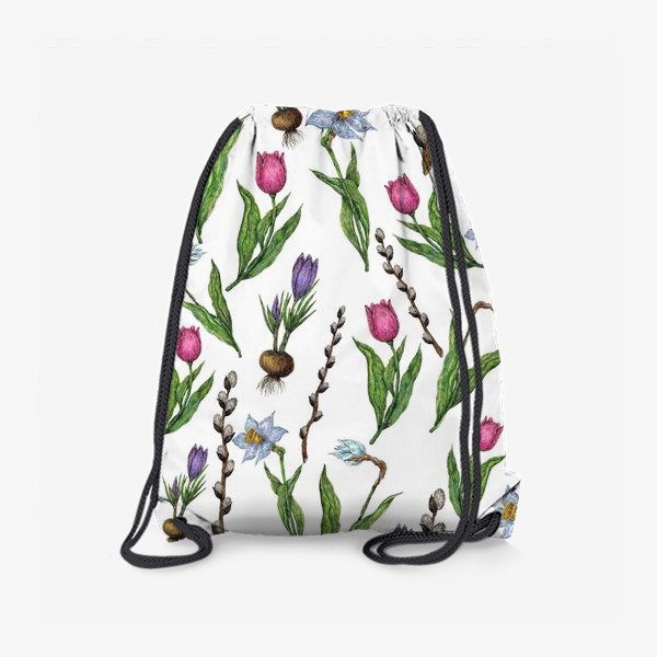 Рюкзак «Узор с цветами нарциссами, крокусами, тюльпанами и вербой»