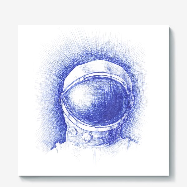 Холст «Космонавт графика синяя ручка»