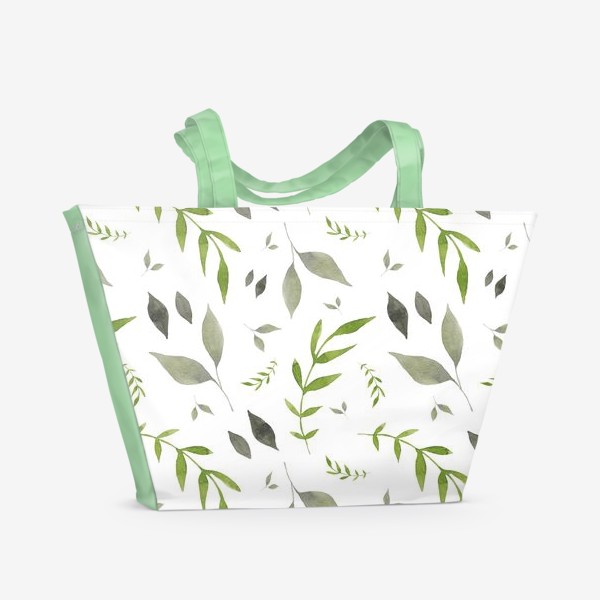 Пляжная сумка «Орнамент из зеленых цветов»