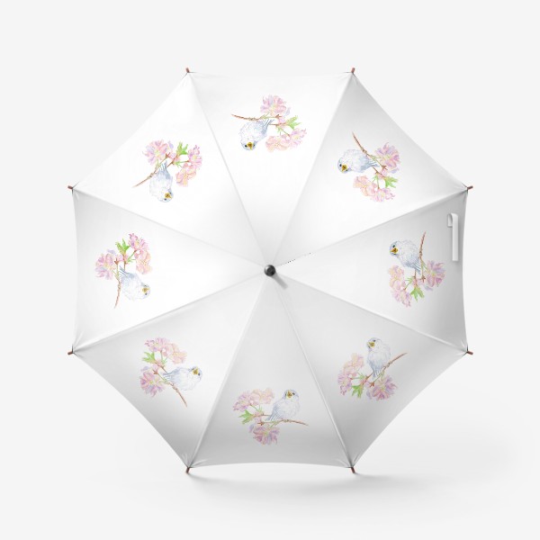 Зонт «Птенец синицы на ветке яблони цветы»