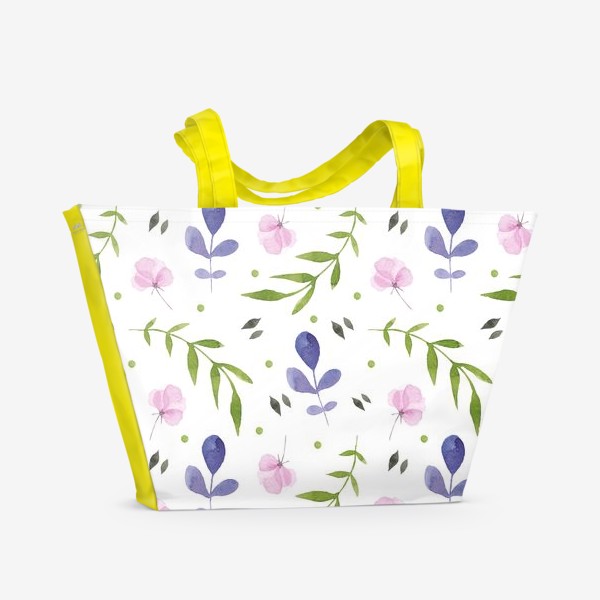 Пляжная сумка «Орнамент из розовых и фиолетовых цветов»