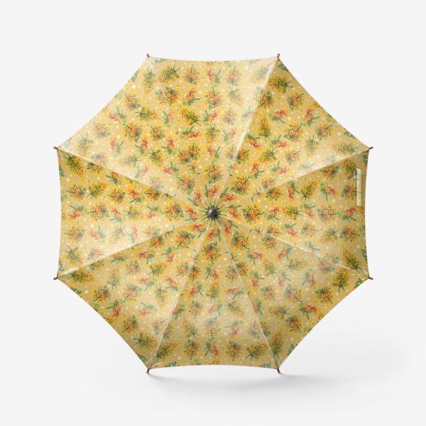 Зонт «Мимоза акварелью на желтом фоне, весенние цветы, 8 марта»