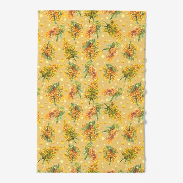 Полотенце «Мимоза акварелью на желтом фоне, весенние цветы, 8 марта»