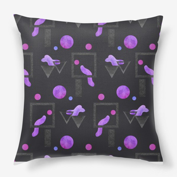 Подушка «Пурпурные фигуры на темном фоне - геометрическая абстракция»
