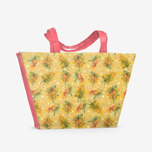Пляжная сумка «Мимоза акварелью на желтом фоне, весенние цветы, 8 марта»
