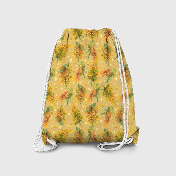 Рюкзак «Мимоза акварелью на желтом фоне, весенние цветы, 8 марта»