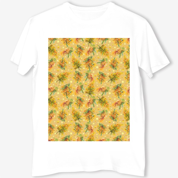 Футболка «Мимоза акварелью на желтом фоне, весенние цветы, 8 марта»