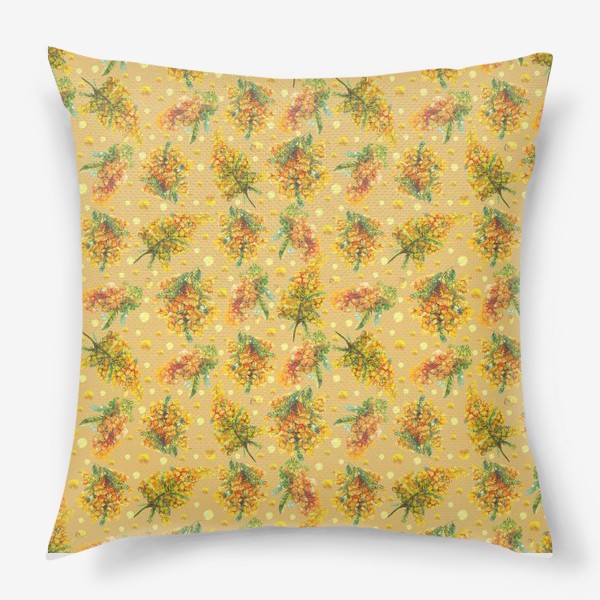 Подушка «Мимоза акварелью на желтом фоне, весенние цветы, 8 марта»