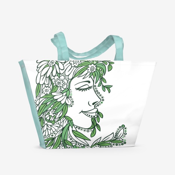 Пляжная сумка «девушка весна стилизация растения и цветы»