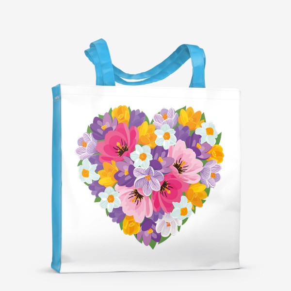 Сумка-шоппер &laquo;Цветочное сердце из весенних цветов тюльпанов, крокусов, нарциссов&raquo;