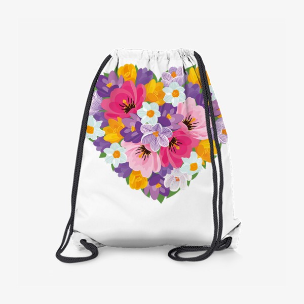 Рюкзак «Цветочное сердце из весенних цветов тюльпанов, крокусов, нарциссов»