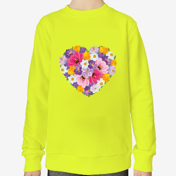Свитшот &laquo;Цветочное сердце из весенних цветов тюльпанов, крокусов, нарциссов&raquo;