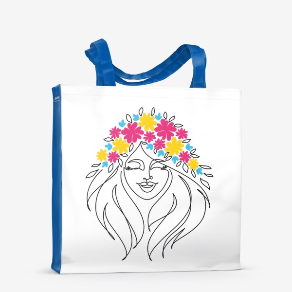 Сумка-шоппер «Девушка-весна. Стильный графический абстрактный портрет двушки с цветочным венком на голове.»